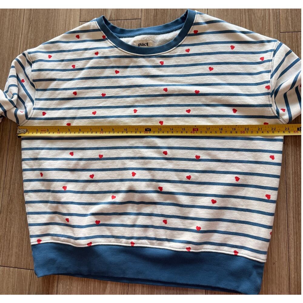 Pact Size M 100% Organic Cotton Striped Heart Sweatshirt Crewneck Pullover - Picture 4 of 14